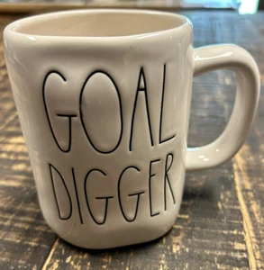 Rae Dunn Goal Digger Kaffeebecher Tasse 16 Unzen Weiß Keramik Dekor - Bild 1 von 5