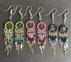 3 Paar bunte Tropfen Ohrringe Seidenfaden baumeln Bobo peruanische kleine Perlen - Bild 1 von 4