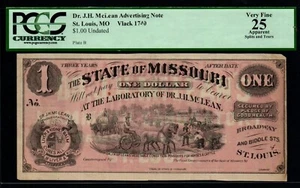 1800's $1 RARE State of Missouri, Dr. McLean Tar Wine Balm Advertising Note! - Picture 1 of 2