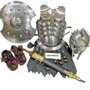 Medieval Roman Chest Armor Jacket With Gladiator Helmet & 18 Inch Shield - Picture 1 of 3