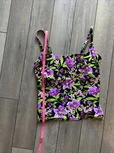 ISLAND ESCAPE Women Sz 10 Swimsuit Shirt Beach Purple Rain Flower Tankini Top - Picture 1 of 17