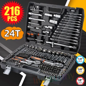 Socket Set - 216-Piece Socket and Ratchet Set Drill Bits Spanner Wrench with.Box - Picture 1 of 21