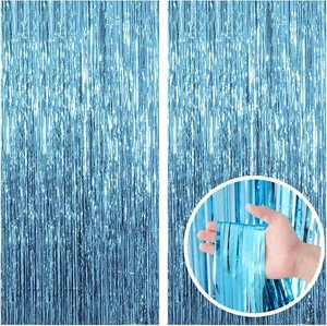 2 Pack Blue Backdrop Curtain Tinsel Streamers Ocean Themed Decor Birthday Party - Picture 1 of 24