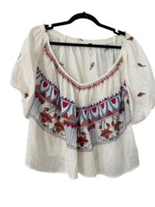 Free People Wind in Her Hair White Embroidered Boho Peasant Top Size Sma - Picture 1 of 11