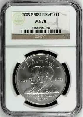 2003 P FIRST FLIGHT Silver Coin $1 NGC MS 70 MS70 - Image 1 of 2