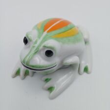Vintage Hollohaza Hungary Handpainted Porcelain Frog Figurine White Green Orange