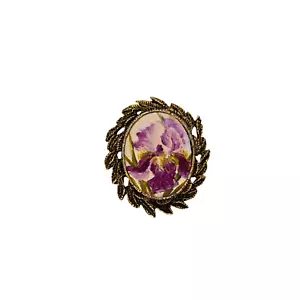 Broche Vintage Pintado a Mano Rosa Flor Ovalado 2.5" x 2" - Imagen 1 de 11