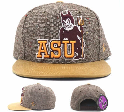 Arizona State Sun Devils ASU New Zephyr Vault Tweed Leather Snapback Era Hat Cap - Image 1 of 4