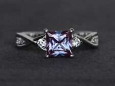 2Ct Princess-Cut Simulated Alexandrite Solitaire Wedding Ring 14K White G Plated