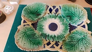 ANTIKE ENGLISCHE MAJOLIKA SONNENBLUMENSCHALE TABLETT - A/f - Bild 1 von 7