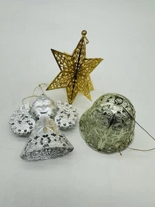 Set of 3 Vintage Ecktartina Gold Tone Filigree West Germany Christmas Ornaments - Picture 1 of 9