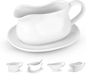 Sauciere & Untertasse, Keramik Servierschale, Spender mit Tablett für Saucen, - Bild 1 von 7