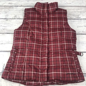 Eddie Bauer Vest Womens M Premium Goose Down Plaid Red Puffer Quilted Jacket - Picture 1 of 16