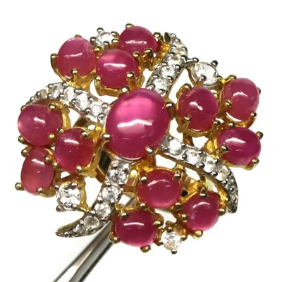 925 Sterlingsilber Pink Rubin & Saphir Schmuckring Größe 7 18K Goldbeschichtet - Bild 1 von 4