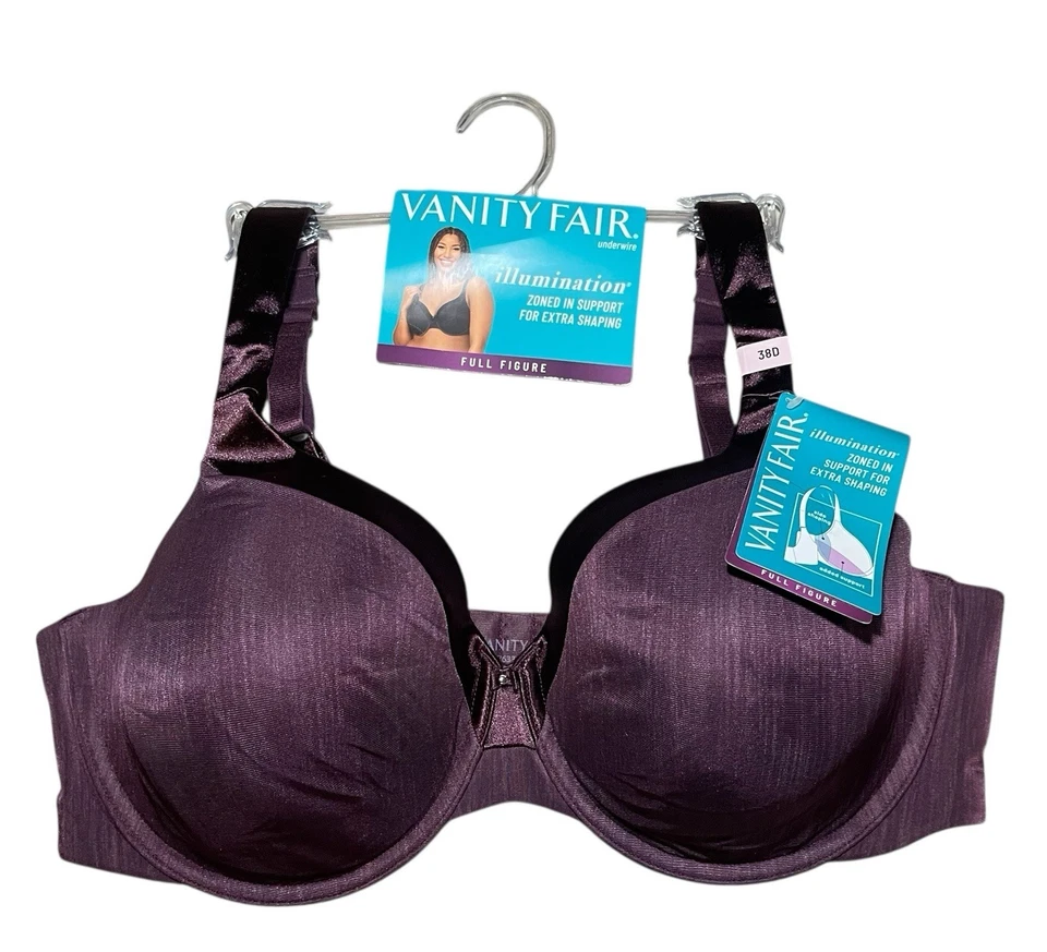 Vanity Fair 76338 Illumination Zoned in Support Underwire Bra 36 DD Steele Violet 36dd