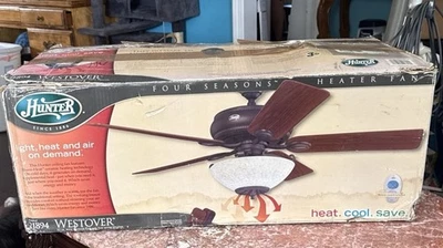 Rare Hunter Westover 52” Bronze Ceiling Fan w/ Heater & Remote 21894 Cherry - Image 1 of 4