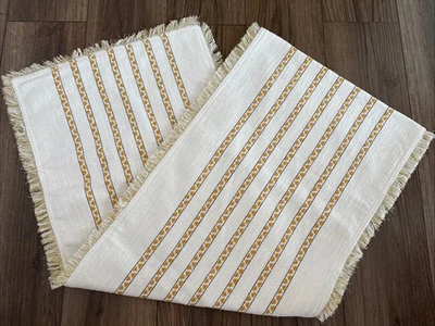 Max Studio Table Runner Cream Off White Yellow Gold Fringe Table Decor Boho EUC - Image 1 of 4