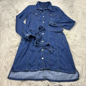 7 For All Mankind Women's L Medium Wash Button Front Luxe Denim Dress Midi - Picture 1 of 6