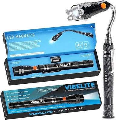 VIBELITE Extendable Magnetic Flashlight with Telescoping 1Pack, Light Black