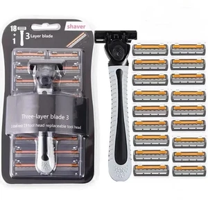 Men’s 3-Layer Razor Shaver Reusable Handle With Replaceable Blades Shaving Tool - Picture 1 of 6