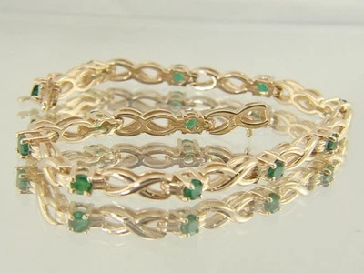 14k Yellow Gold Natural Emerald Eternity Link Tennis Bracelet Size 7 1/4" - Image 1 of 4