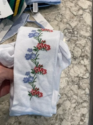Tights Janie and Jack size 4 to 5 years white with pink flowers NWT - Image 1 of 2