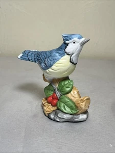 Vintage Porcelain Bluejay On Holly Branch Winter Bird Whitehall Society 3.5” - Picture 1 of 7