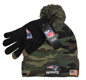 NEW ENGLAND PATRIOTS NFL Premium Mens Camo Cuffed Knit Winter Hat &Glove Set $50 - Picture 1 of 1