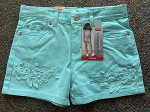 NWT Girls Levi’s girlfriend shorts Stretch size 10 regular Aqua Color retail $38 - Picture 1 of 12