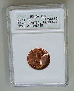 SUPER RARE ND Partial Brockage Penny TYPE 2 REV "Proof Hub" ANACS MS64 - Picture 1 of 3