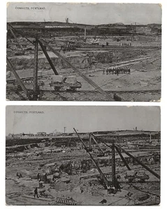 Portland Prison, 2ppcs; one unused; convicts working the stone; 1909 to Guernsey - Picture 1 of 2