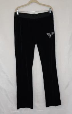 True Religion Straight Leg Black Velour Pant Trousers Athleisure Leggings Size L - Image 1 of 4
