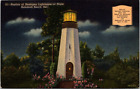 Replica of Henlopen Lighthouse at Night, Rehoboth Beach, Delaware. Linen Postcar