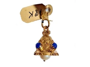 18K VINTAGE YELLOW GOLD BLUE LAPIS LAZULI PEARL BELL CHARM OR PENDANT 5.25 GRAMS - Picture 1 of 4