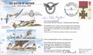 JS50 40/6 WW2 RAF cubierta firmada Batalla de Gran Bretaña pilotos HANCOCK + FOXLEY-NORRIS - Imagen 1 de 1