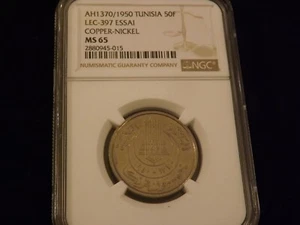 1950 50 F Tunisia LEC-397 ESSAI Copper Nickel NGC MS 65 - Picture 1 of 2