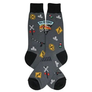 Railroads Men's Crew Socks Size 10-13 Grey Foot Traffic Train Tracks Fashion New - Picture 1 of 1