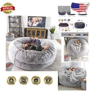 Versatile 5FT Light Grey Bean Bag Chair Cover - Cozy Seating for Home Relaxation - Picture 1 of 9