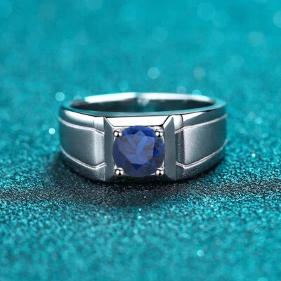 Anillo de plata de ley 925 para hombre 1 quilate redondo circonita cúbica multicolor disponible Foto 1 de 4