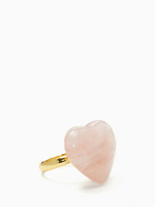 Kate Spade Large Heart Pink Marbled Stone Cocktail Gold Ring Size 6 7 8+Dust Bag