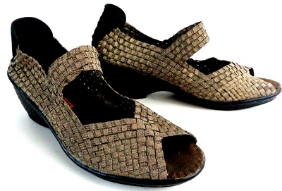 Босоножки BERNIE MEV EU 41 США 10 м HALLE тканые золотистые на танкетке без шнуровки с открытым носком - Изображение 1 из 4