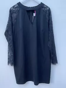 NEW VERY Plus Sz 22 Black Stretch Short Dress Lace detail evening party Keyhole - Picture 1 of 6