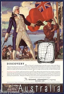 1934 OCEANIC Steamship Co advertisement, Visit AUSTRALIA, Captain Cook - Picture 1 of 1