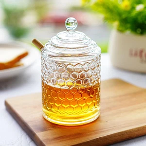 Clear Crystal Honey Pot with Dipper and Lid Glass Honey Jar with Dispenser Ho... - Picture 1 of 1