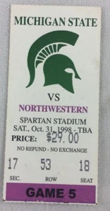 CFB 1998 10/31 Northwestern at Michigan St. Football Ticket Stub-Plaxico Burress - Picture 1 of 2