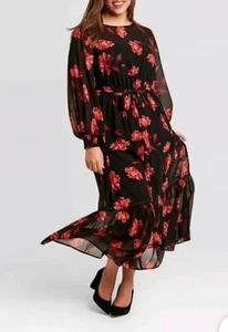 Vestido MIDI negro floral para mujer Ava & Viv talla 1X - Imagen 1 de 11