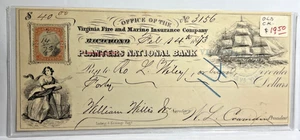 1873 $40.00 VIRGINIA FIRE & MARINE INSURANCE CO.-NATIONAL BANK OF VIRGINIA CHECK - Picture 1 of 2