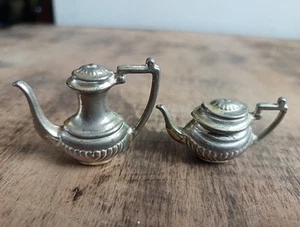 Vintage Miniature Teapot Coffee Pot jugs Doll House Kitchen Metal Charm Set X2 - Picture 1 of 7