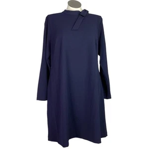 Calvin Klein Women 20W Tie Neck Effortless Dress Blue Long Sleeve NEW - Picture 1 of 10