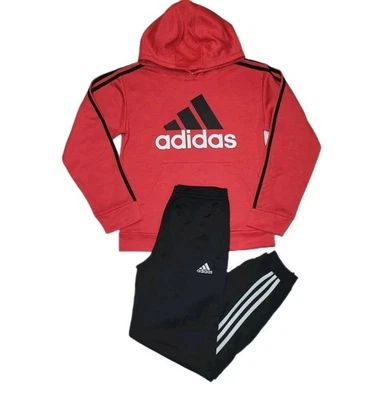 Adidas Essentials Juvenil Mediano 10-12 Rojo Sudadera con Capucha y Negro Conjunto de Pantalones de Pista de 3 Rayas Foto 1 de 4